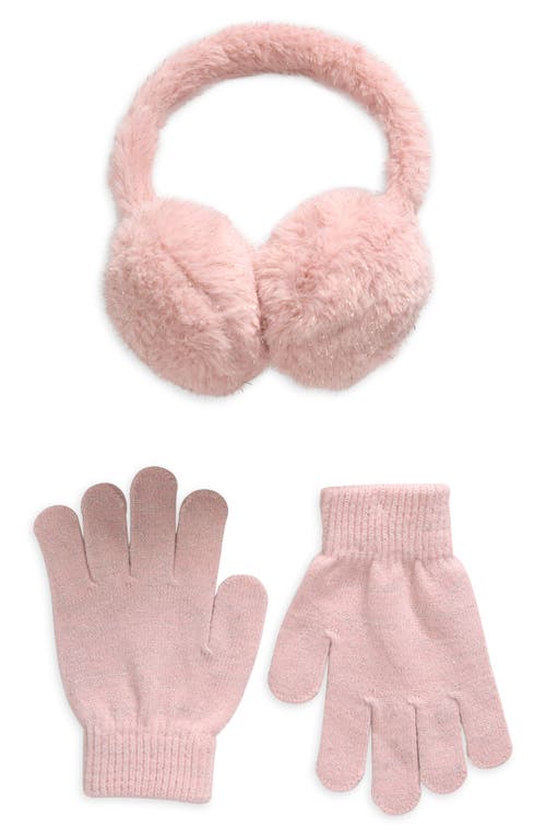 Capelli New York Kids' Metallic Faux Fur Earmuffs & Magic Gloves Set in Pink 