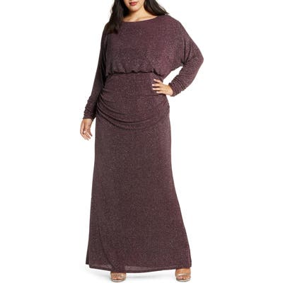Plus Size Vince Camuto Cowl Back Metallic Long Sleeve Gown, Purple