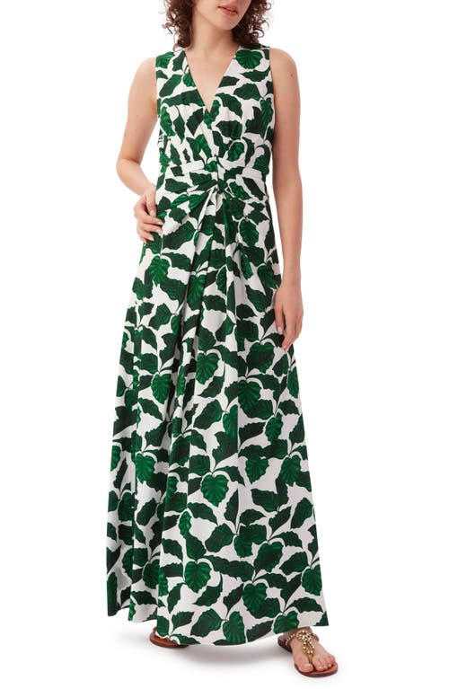 DVF Ace Leaf Print Maxi Dress in Begonia Green
