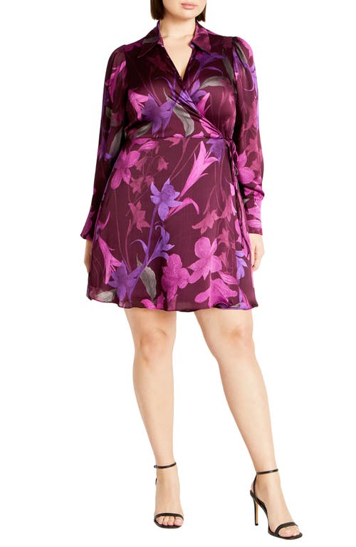 Shop City Chic Zelda Print Long Sleeve Wrap Dress In Lavish Lily