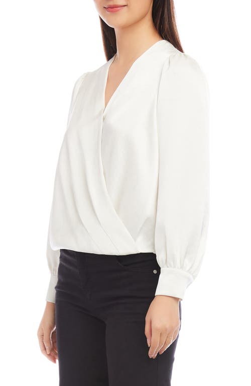 Karen Kane Surplice Drape Front Satin Top In Cream