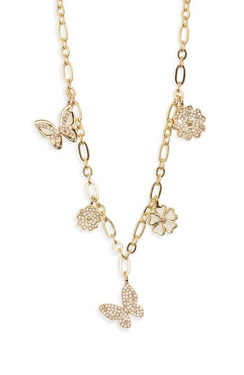 Baublebar Butterfly & Flower Charm Necklace In Gold