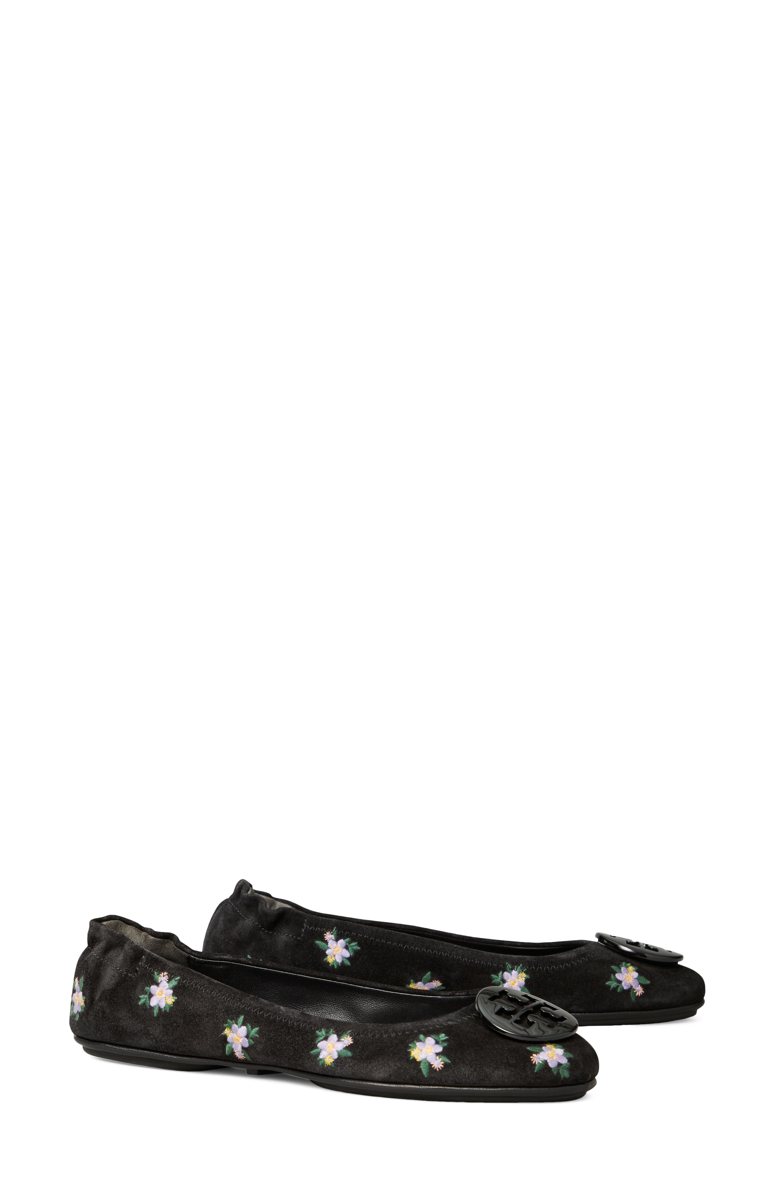 Tory Burch Minnie Travel Ballet Flat in Daybreak Ditsy /Perfect Black at Nordstrom, Size 5