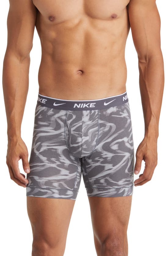 Shop Nike Dri-fit Essential Assorted 3-pack Stretch Cotton Boxer Briefs In Digital Smoke