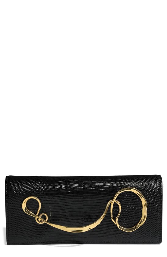 Alexis Bittar Twisted Lizard-embossed Clutch Bag In Black