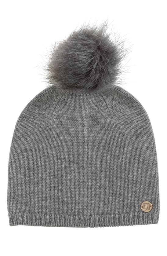 Bruno Magli Wool & Cashmere Blend Knit Beanie With Genuine Shearling Pompom In Grey