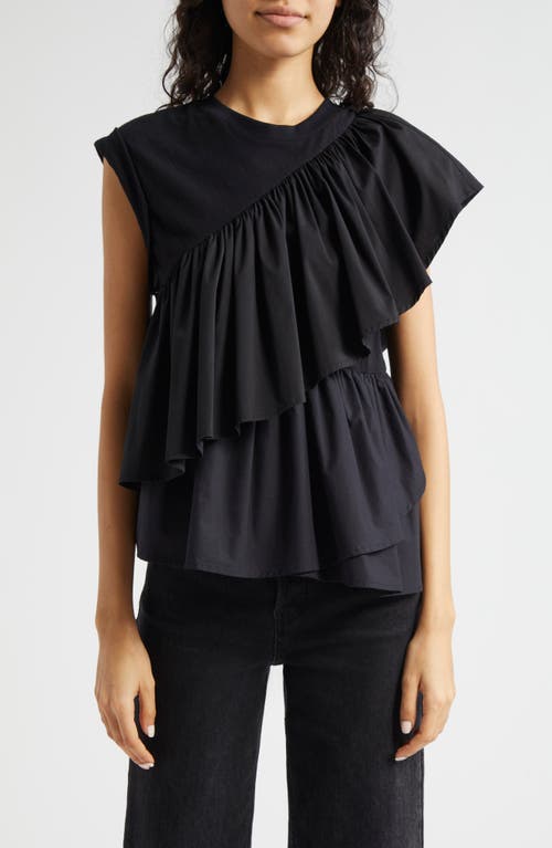 Shop Cinq À Sept Micki Woven Ruffle Layer T-shirt In Black