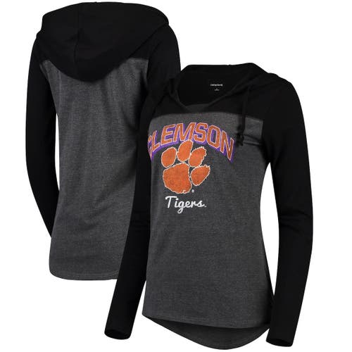 CAMP DAVID Women's Charcoal Clemson Tigers Knockout Color Block Long Sleeve V-Neck Hoodie T-Shirt