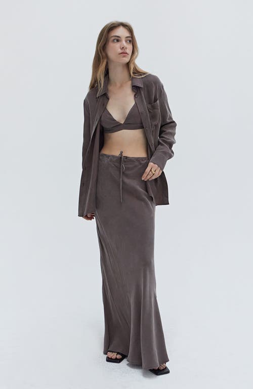 Shop Crescent Cupro Drawstring Wasit Maxi Skirt In Espresso