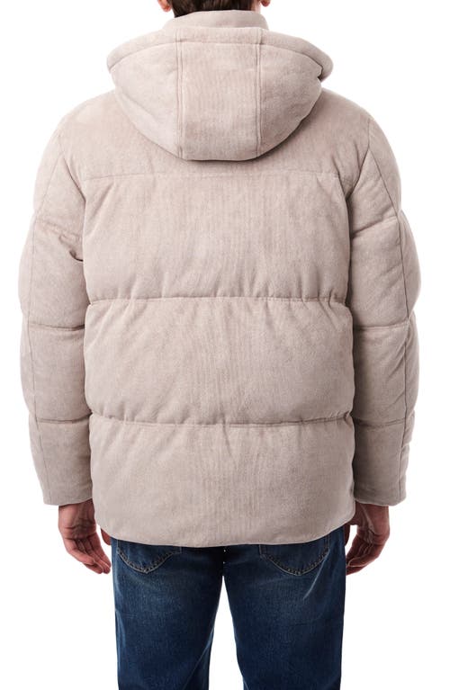 Bernardo Faux Suede Hooded Puffer Jacket In Stone