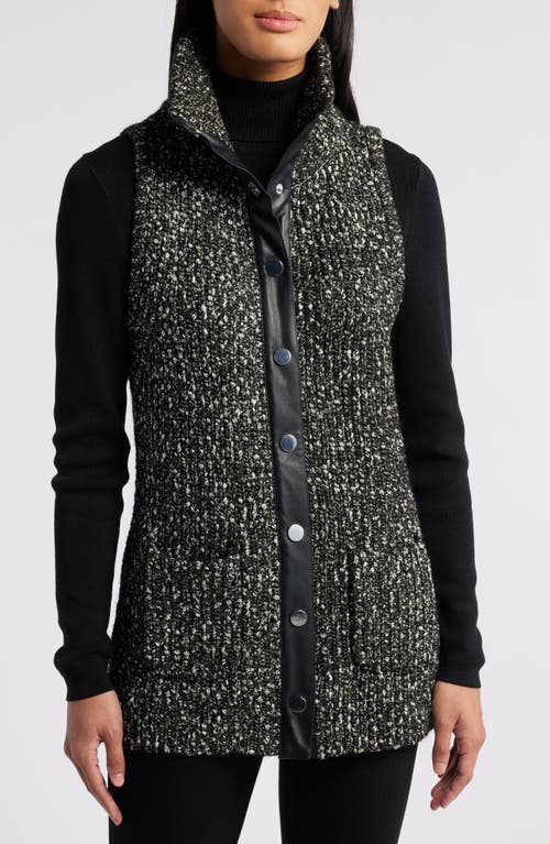 Shop Anne Klein Faux Leather Trim Bouclé Vest In Anne Black/anne White