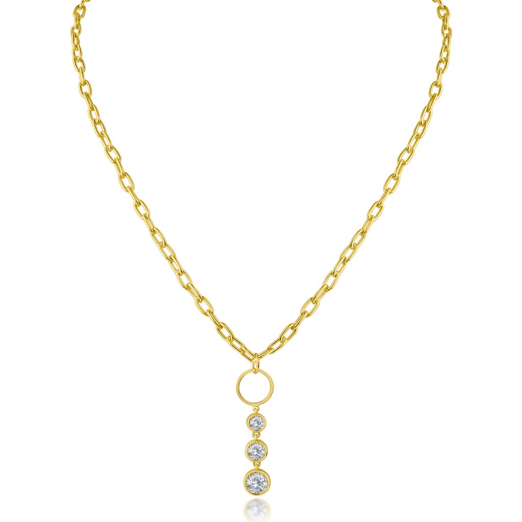 Cz By Kenneth Jay Lane Graduated Round Cubic Zirconia Drop Necklace In Clear/gold