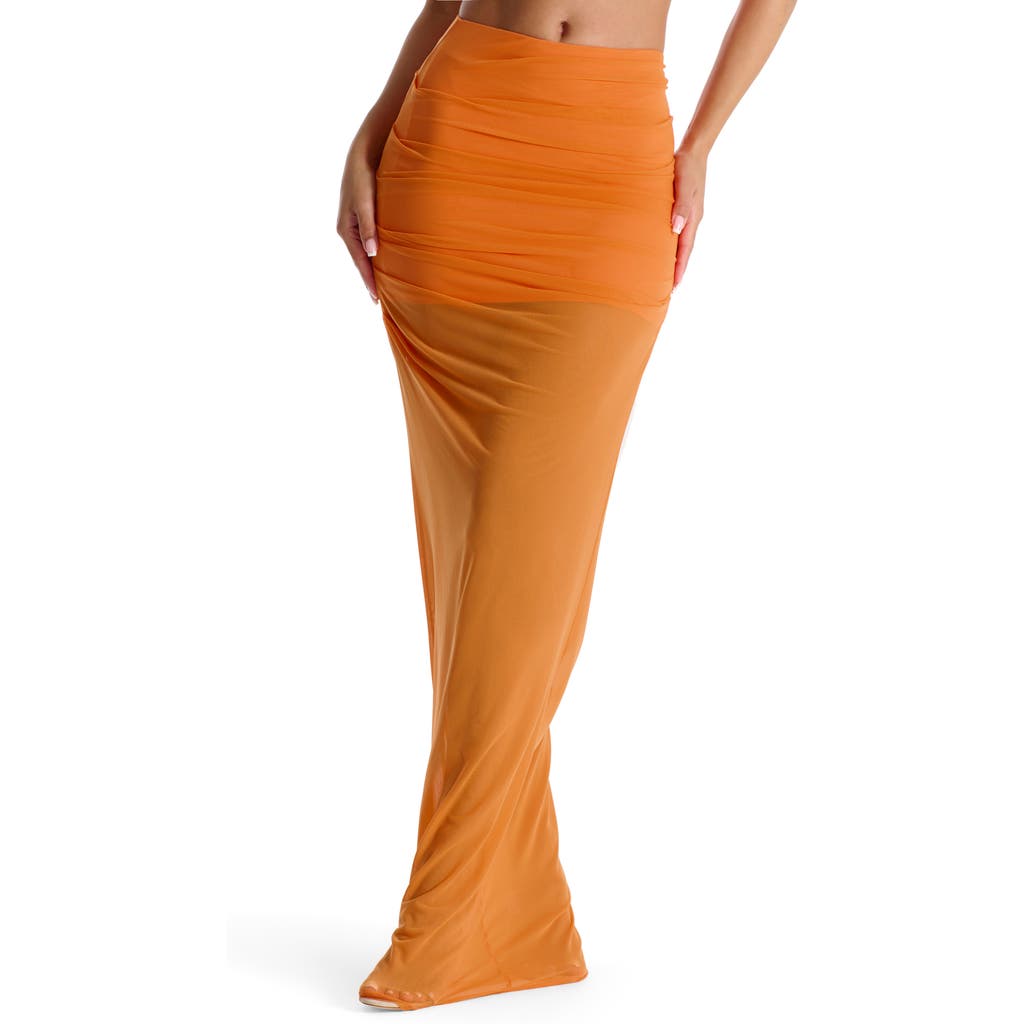 Naked Wardrobe Ruched Mesh Skirt In Deep Orange