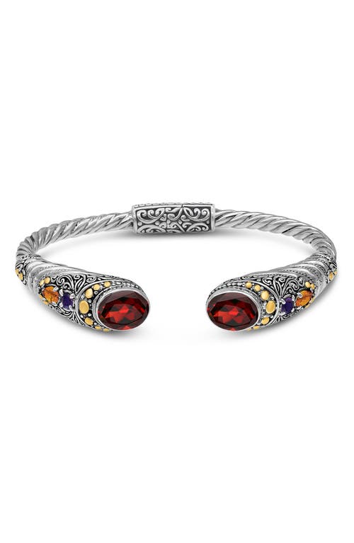 Devata Garnet & Sterling Silver Bali Jimbaran Cuff Bracelet In Silver/gold/red