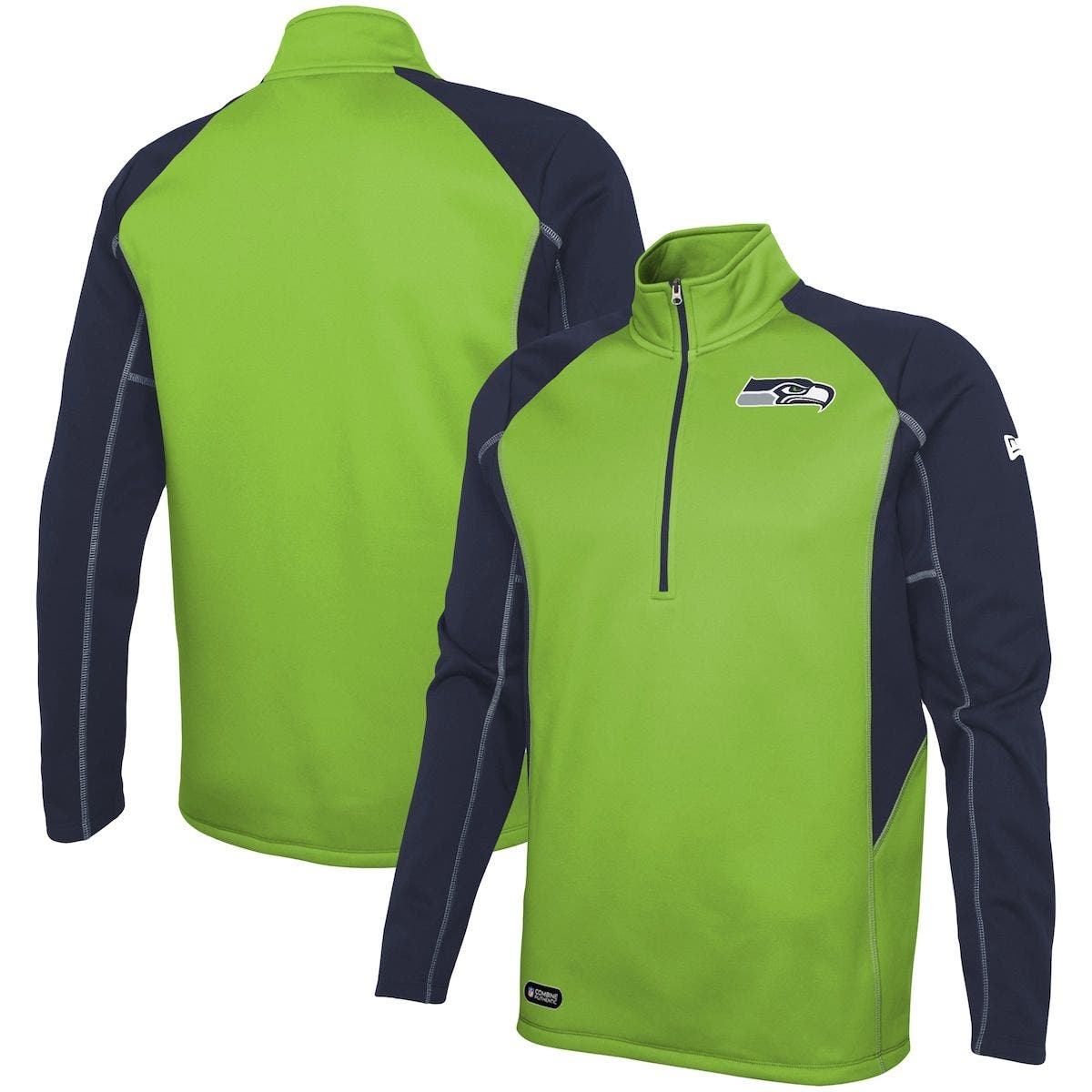 Men's Starter College Navy/Neon Green Seattle Seahawks Logo Extreme Full-Zip  Hoodie