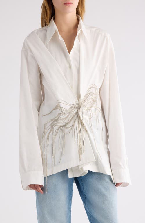 Shop Dries Van Noten Clicks Embellished Cotton Button-up Shirt In White