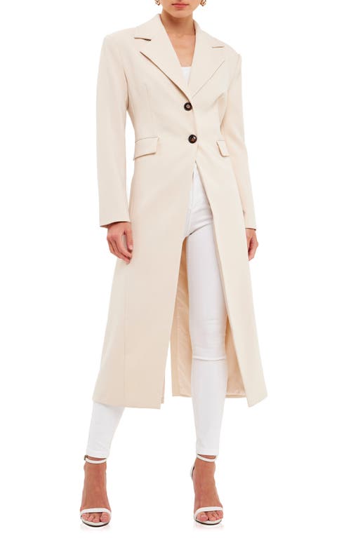 Endless Rose Two-Button Front Slit Long Coat in Cream