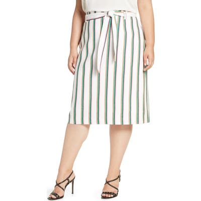 Plus Size Halogen Tie Waist Stripe Midi Skirt, 0 (similar to 18W) - White