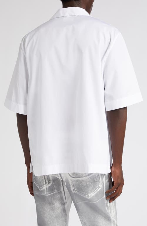 Shop Givenchy Boxy Fit Logo Button-up Camp Shirt In White/black