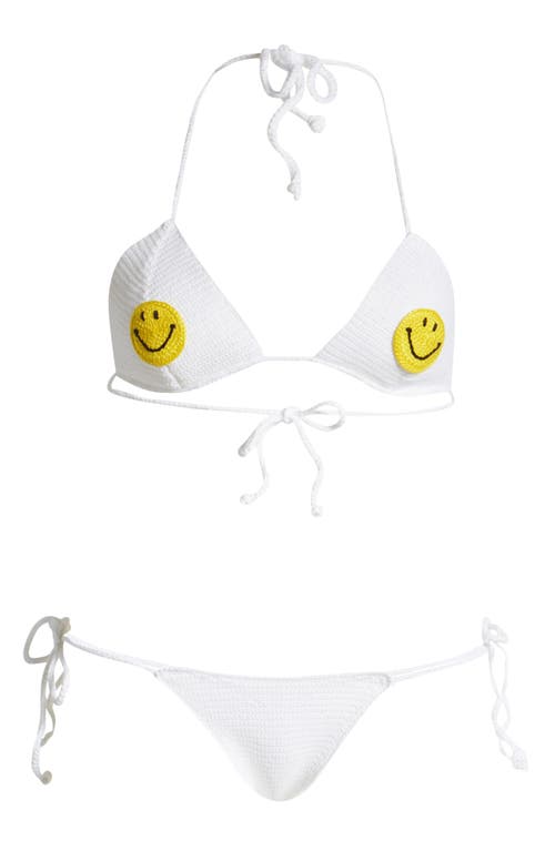 Smiley® x Philosophy Di Lorenzo Serafini Smiley Face Crochet Two-Piece Swimsuit in White