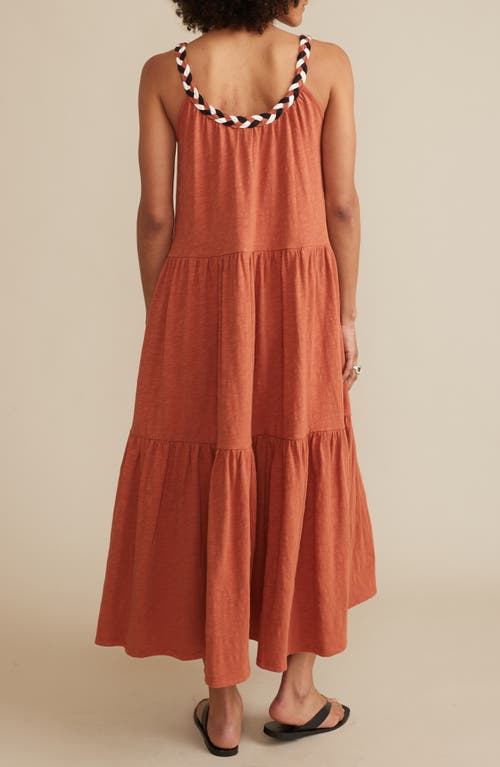 Shop Marine Layer Andrea Braided Neck Tiered Midi Dress In Baked Clay