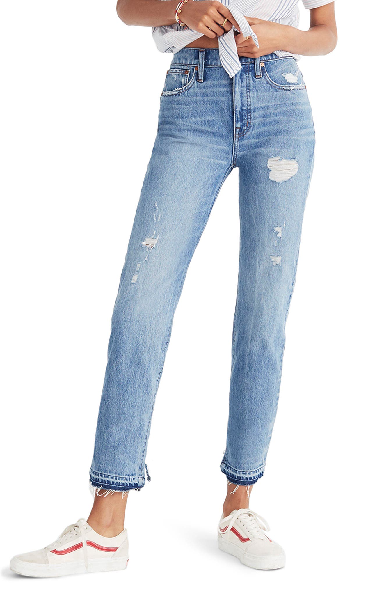 distressed straight jeans