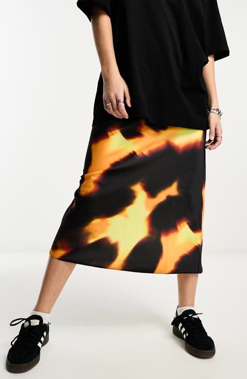 Bias Cut Satin Midi Skirt in Black Multi