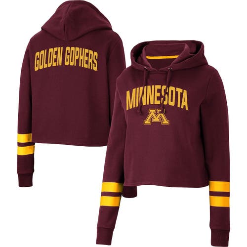 Women's Colosseum Maroon Minnesota Golden Gophers Throwback Stripe Cropped Pullover Hoodie