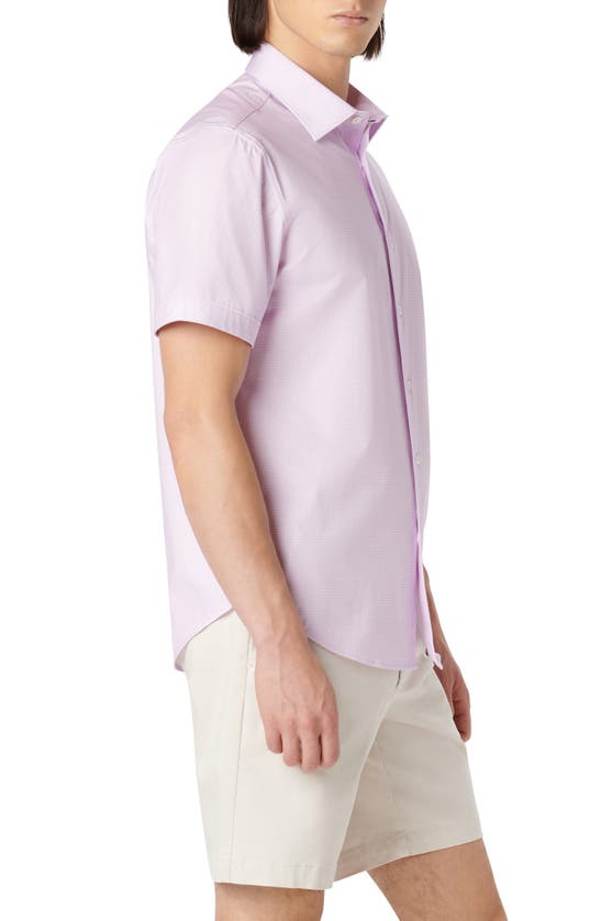 Shop Bugatchi Miles Ooohcotton® Chambray Print Short Sleeve Button-up Shirt In Dusty Pink