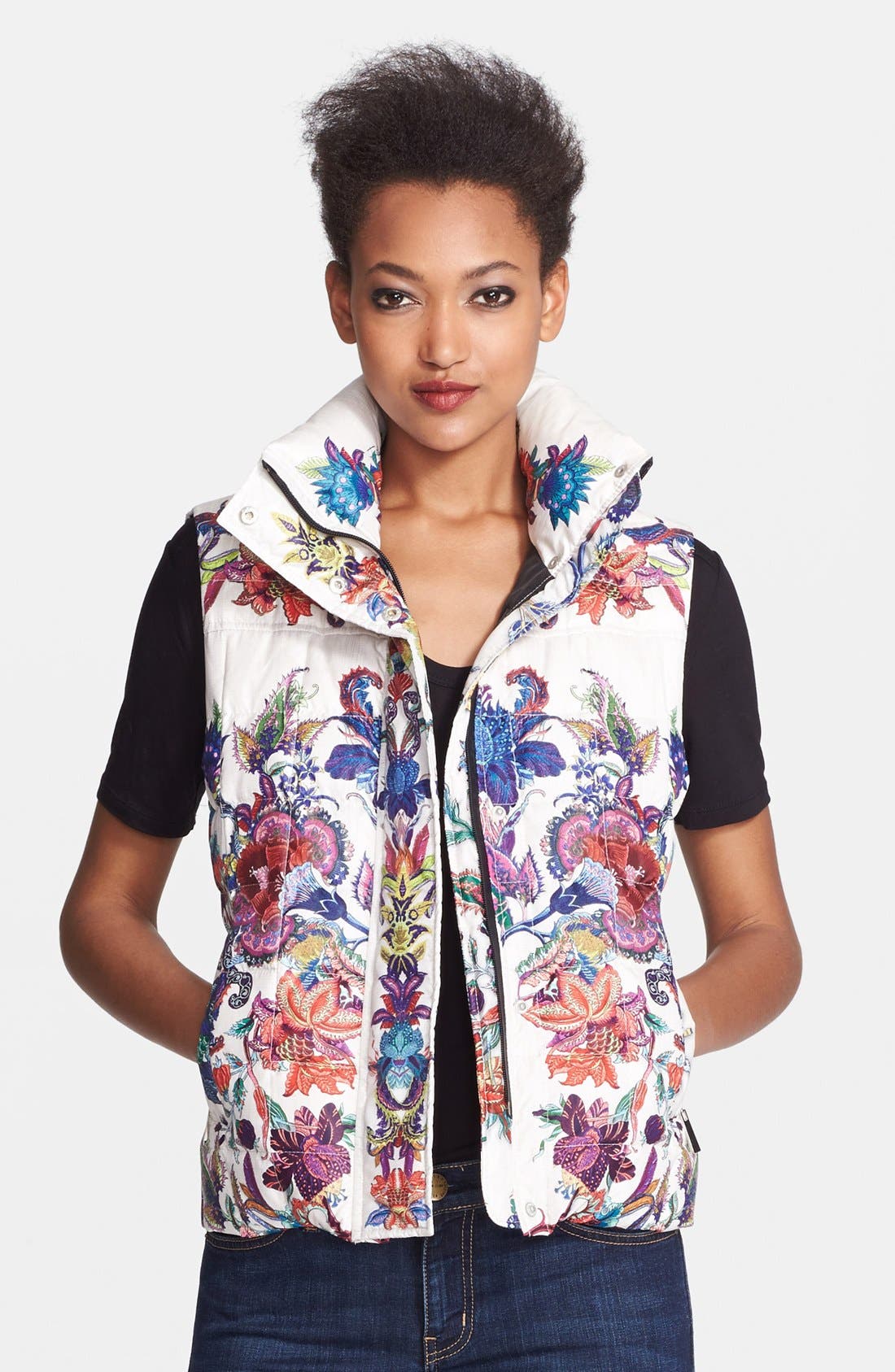 Just Cavalli Floral Print Down Puffer Vest Nordstrom