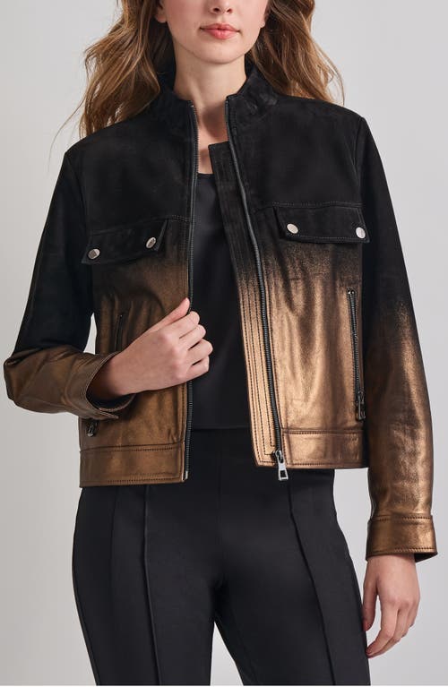 Shop Misook Gradient Suede Trucker Jacket In Black/gold