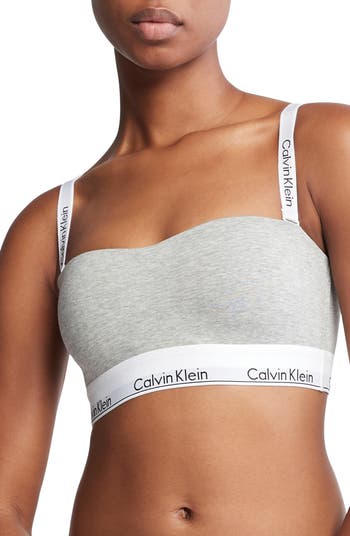 Calvin Klein Heather Grey Unlined Logo-Band Modal Blend Bandeau Bralette