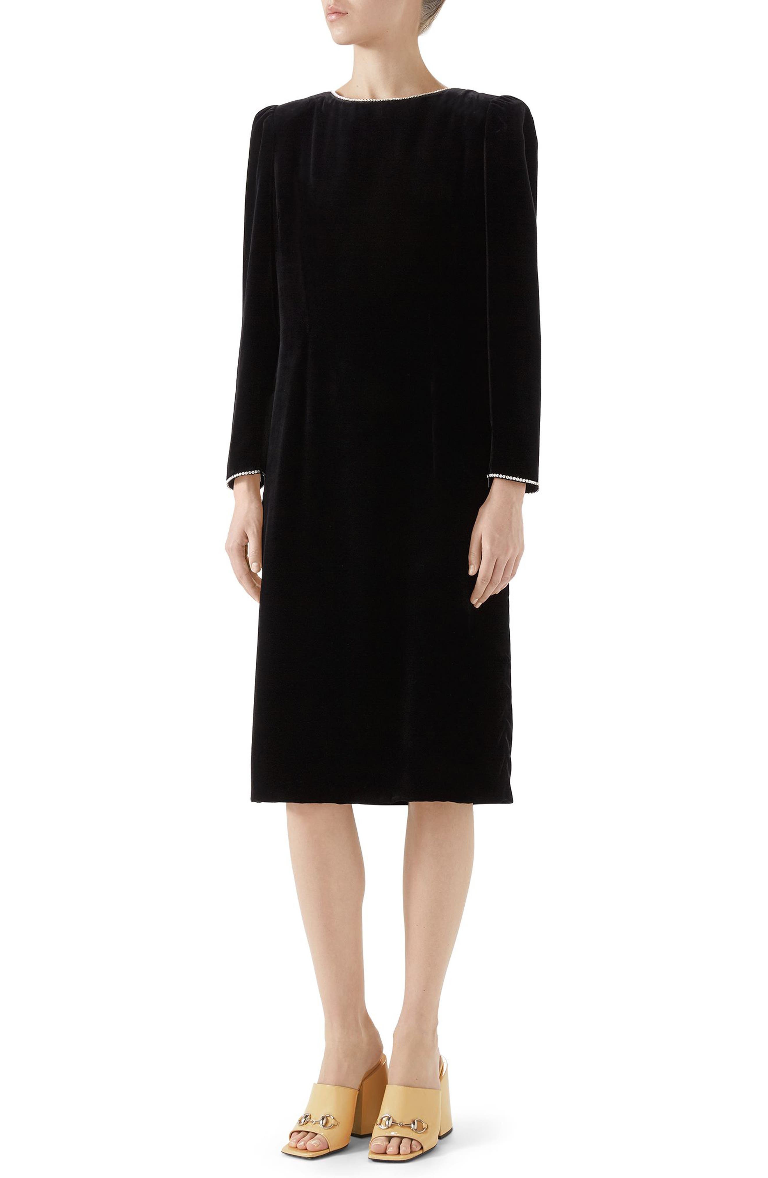 Gucci Crystal Trim Velvet Dress, US / 42 IT - Black