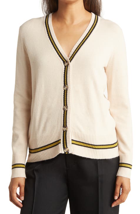 Preppy Tipped Stripe Button Front Cardigan