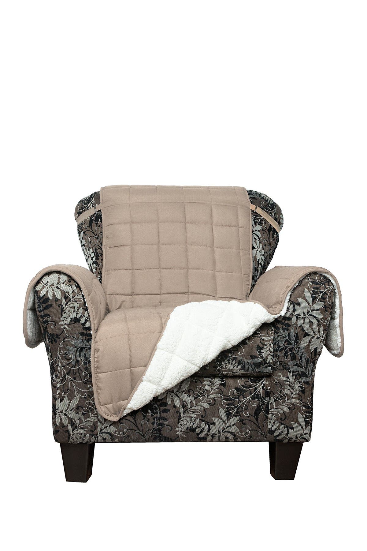 Duck River Textile Taupe Jeremy Faux Shearling Reversible Waterproof Microfiber Chair Cover In Grey