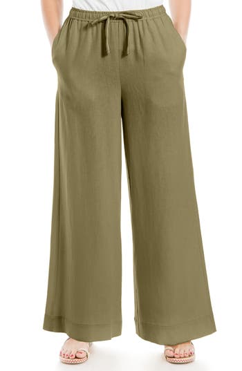 Shop Max Studio Linen Blend Pants In Olive-55l/45r