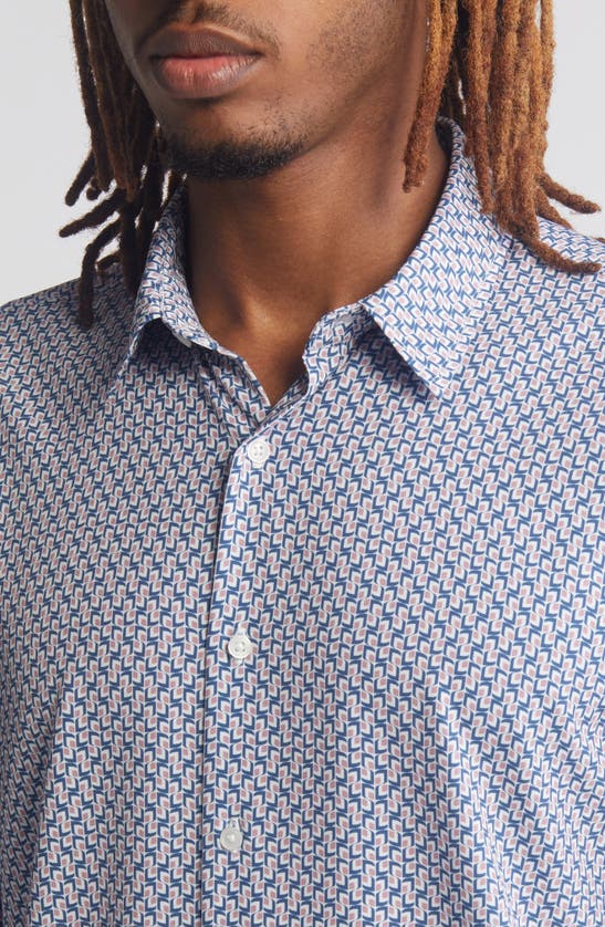 Shop Open Edit Trim Fit Geometric Button-up Shirt In White - Pink Geometric