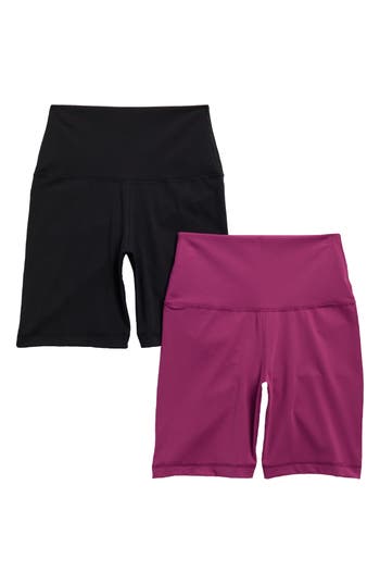 Yogalicious 2-pack Lux Elastic Free High Waist Bike Shorts In Boysenberry/black
