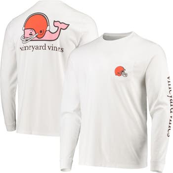 Men's Vineyard Vines White Cleveland Browns Whale Helmet Long Sleeve T-Shirt