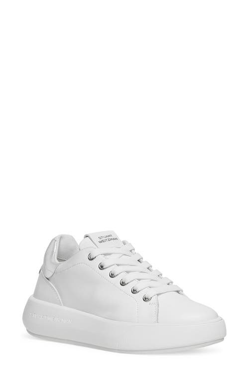 Stuart Weitzman Pro Sleek Sneaker In White/silver Leather