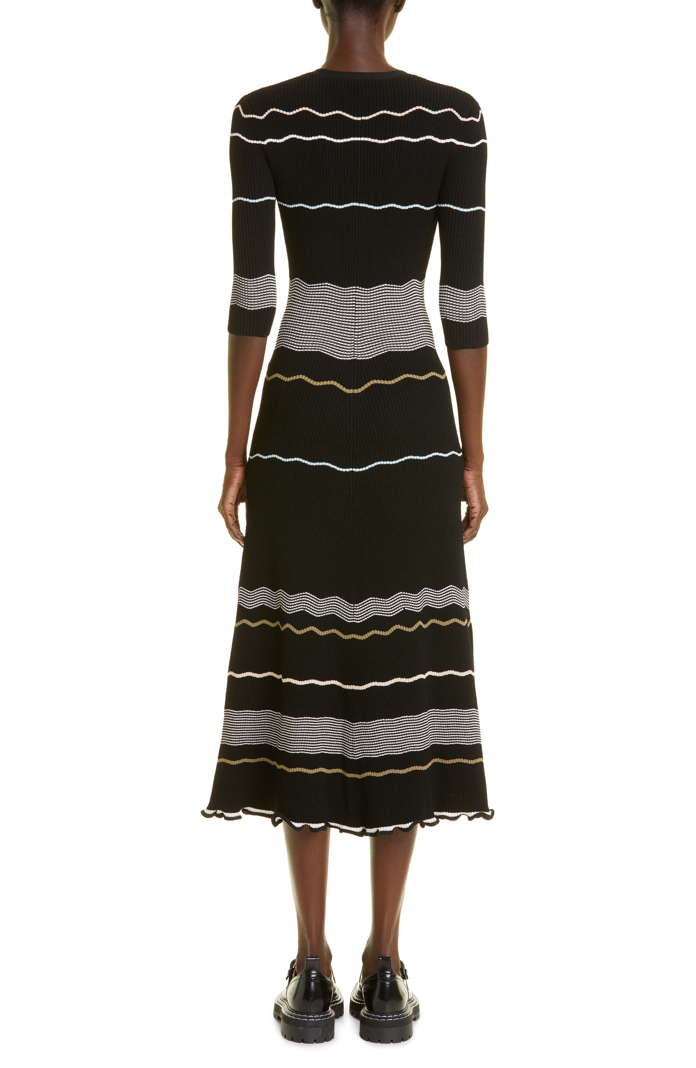 Proenza Schouler Variegated Stripe Rib Sweater Dress in Black