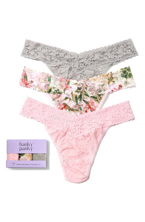 Shop Hanky Panky 3-pack Original Rise Thongs In Blush/grey/floral