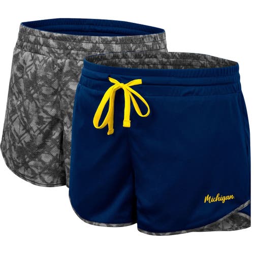 Women's Colosseum Navy/Charcoal Michigan Wolverines Fun Stuff Reversible Shorts
