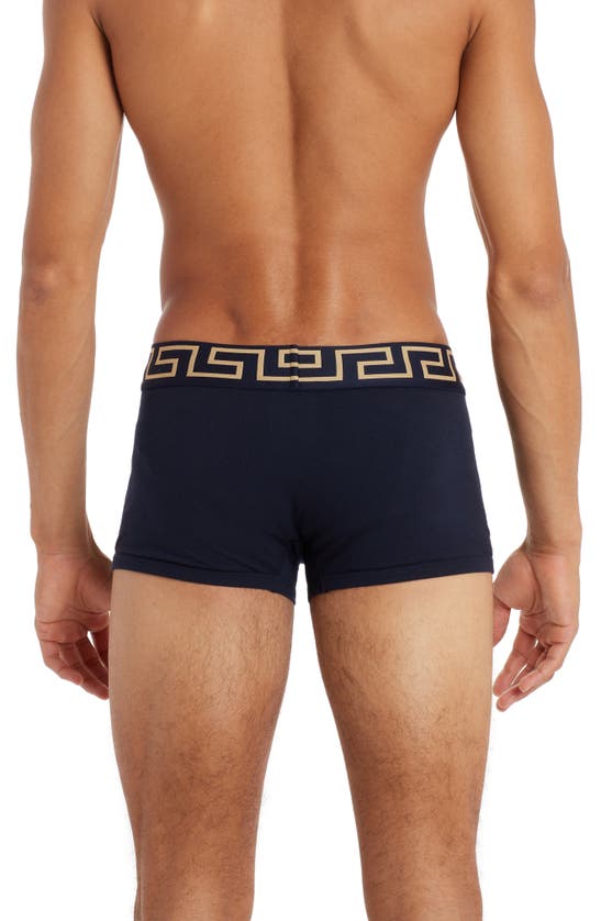 Versace Topeka Cotton Low Rise Logo Trunks In Navy
