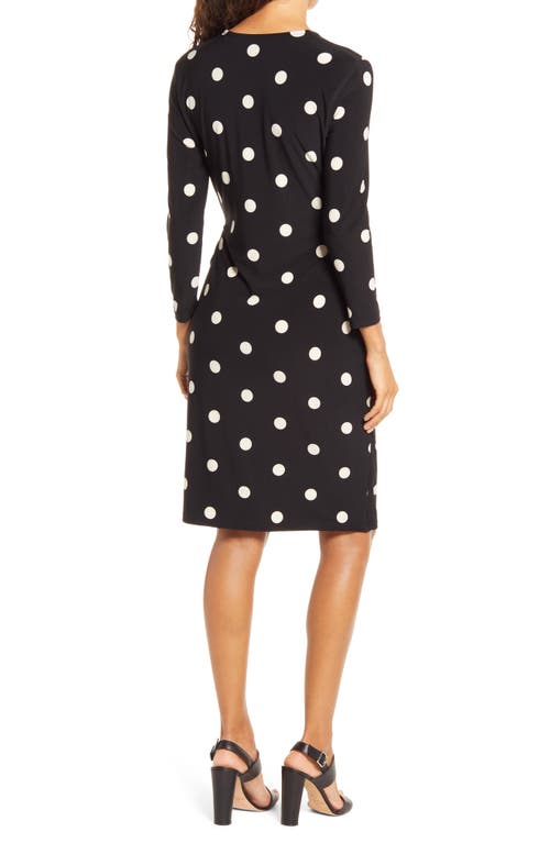 Anne Klein Dot Print Long Sleeve Wrap Dress In Anne Black/anne White