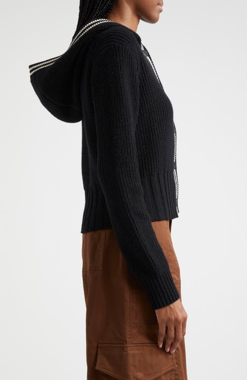 Shop Atm Anthony Thomas Melillo Hooded Rib Cardigan In Black/chalk