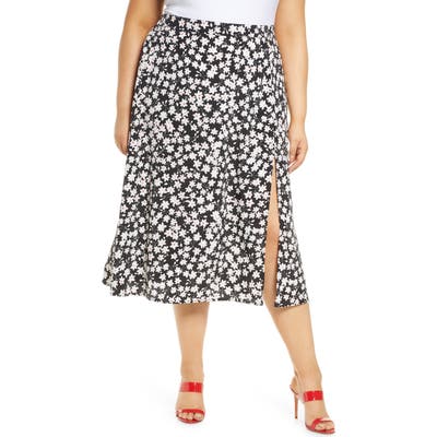 Plus Size Leith Ditsy Floral Midi Skirt, Black