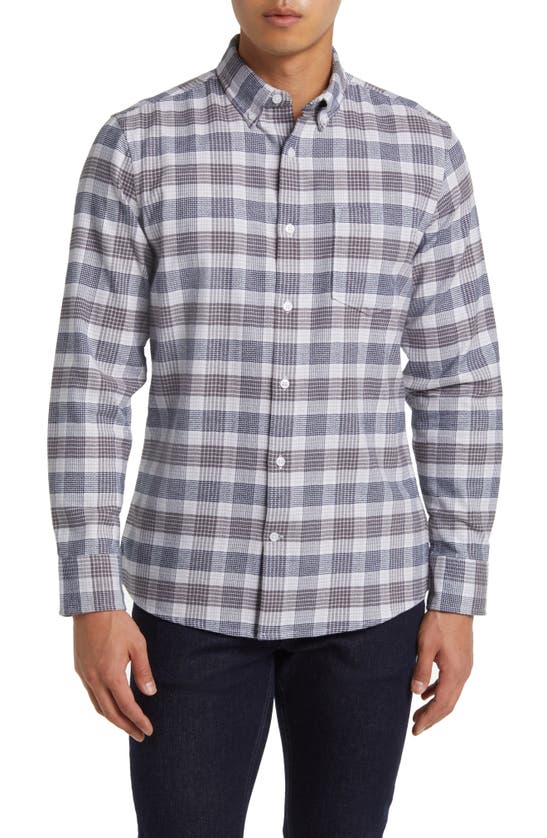 Nordstrom Tech-smart Trim Fit Check Stretch Button-down Shirt In White- Purple Arden Plaid