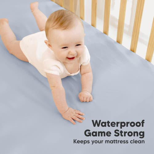 Shop Keababies 2-pack Soothe [protect+] Waterproof Mini Crib Sheets In Blue Flax