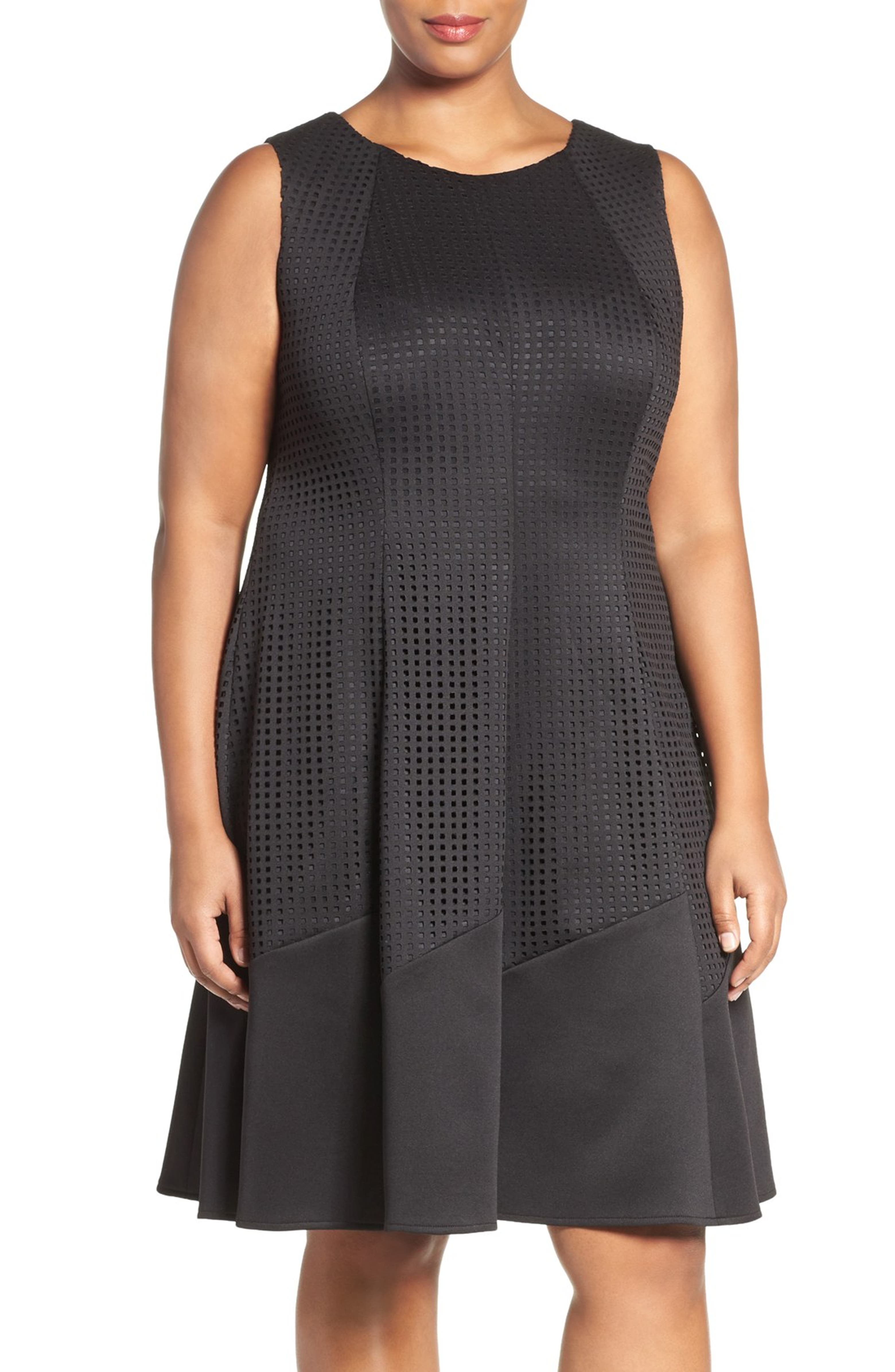 London Times Laser Cut Scuba Knit Fit & Flare Dress (Plus Size) Nordstrom